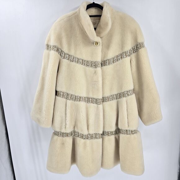 Vtg Teddy Bear Cream Superwashed Pure Wool Lined Coat 1950s/60s Medium Italy - Picture 1 of 11